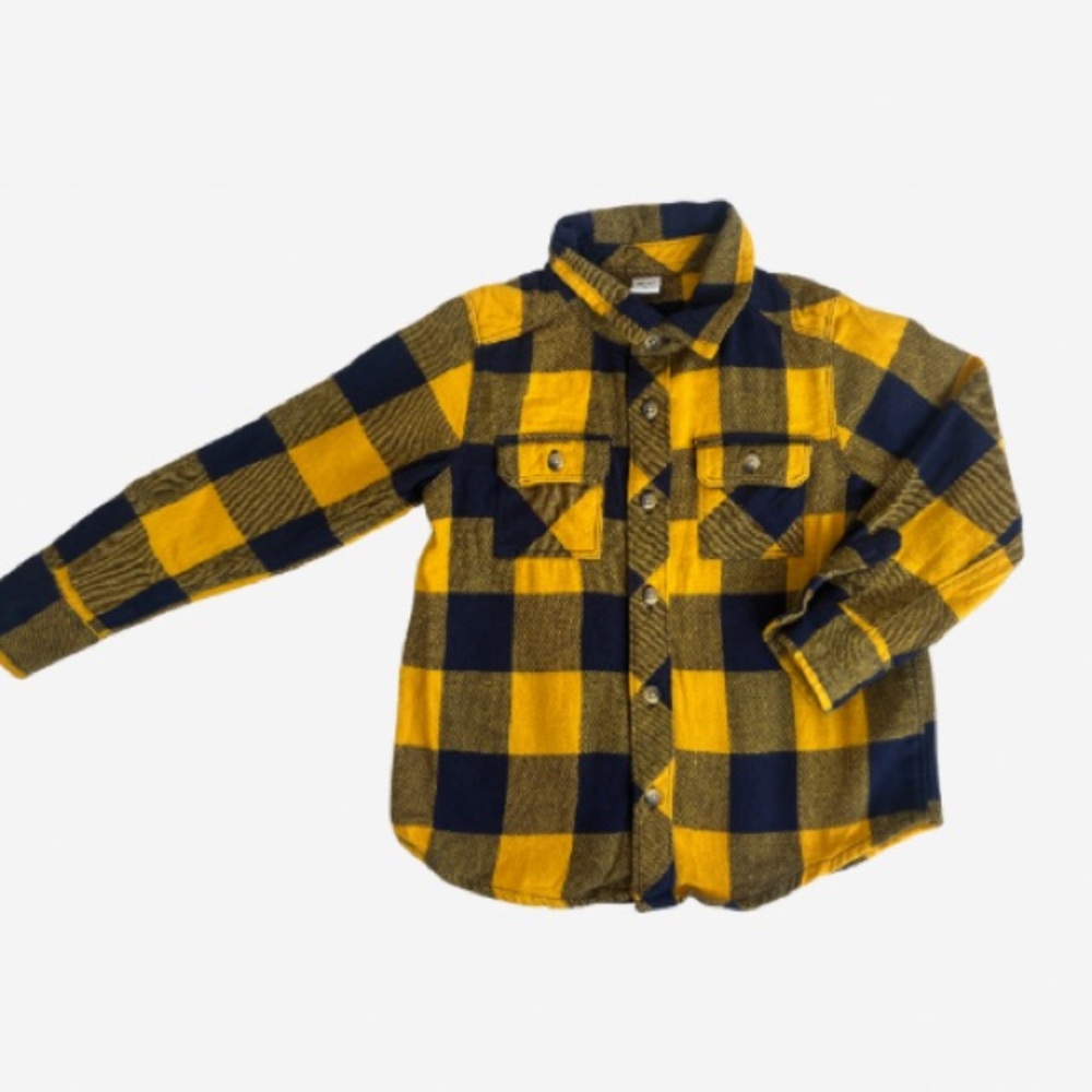 Old Navy Kids Plaid Button-Down Shirt - Yellow and Black